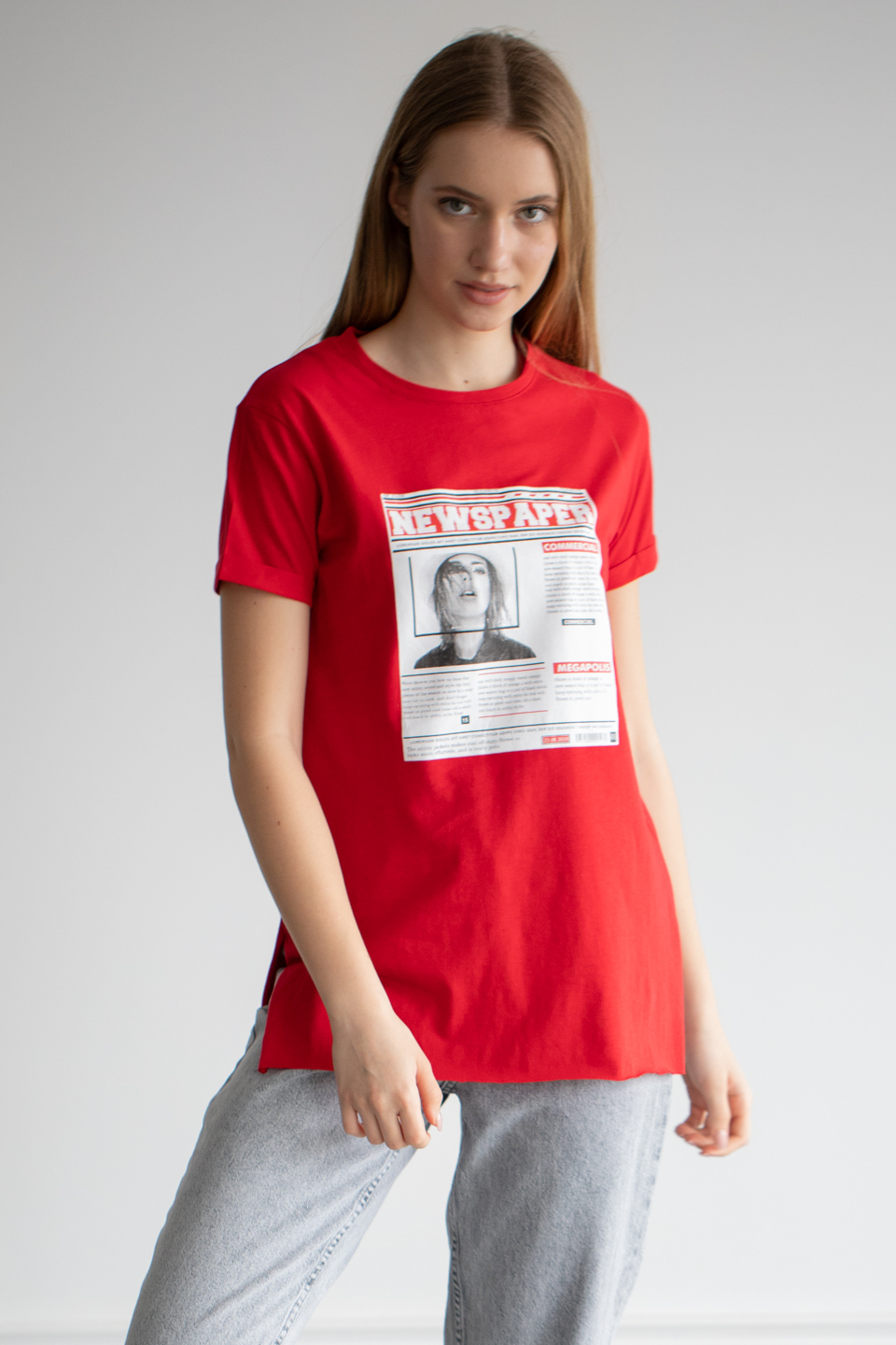 Önü baskılı t-shirt-22F-192 Kırmızı