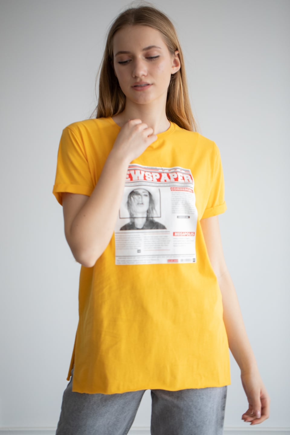 Önü baskılı t-shirt-22F-192 Sarı