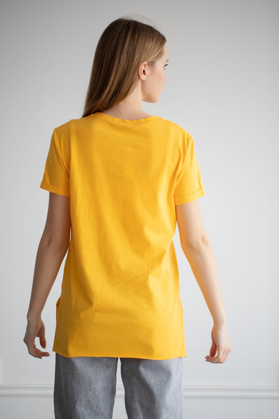 Önü baskılı t-shirt-22F-192 Sarı