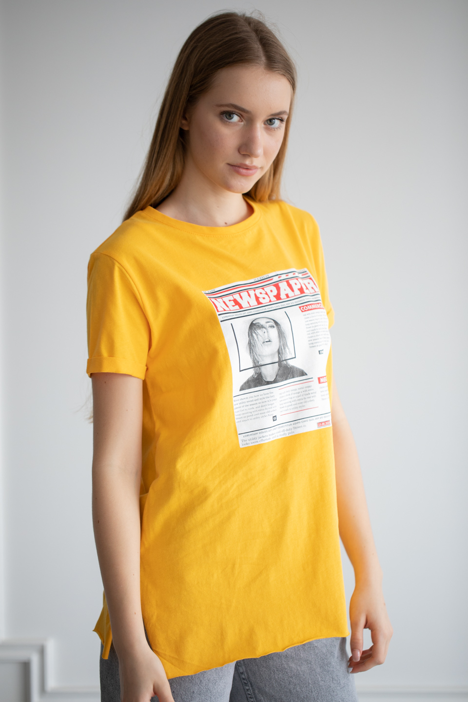 Önü baskılı t-shirt-22F-192 Sarı
