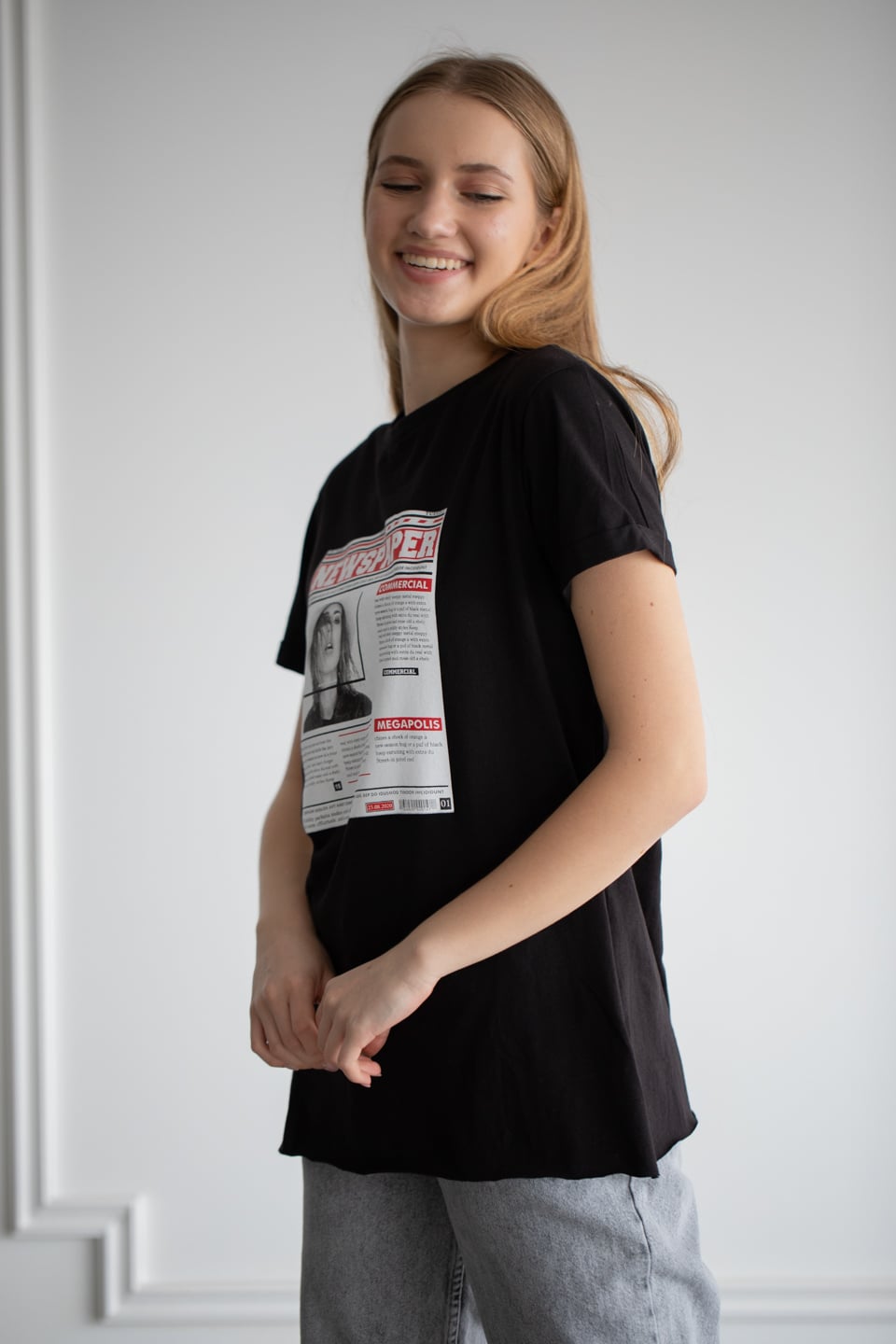 Önü baskılı t-shirt-22F-192 Siyah