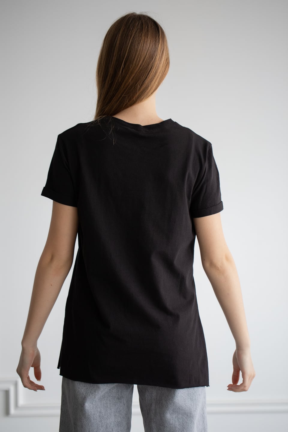 Önü baskılı t-shirt-22F-192 Siyah