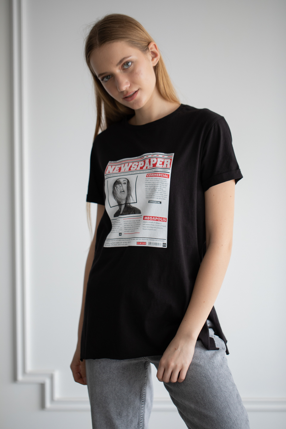 Önü baskılı t-shirt-22F-192 Siyah