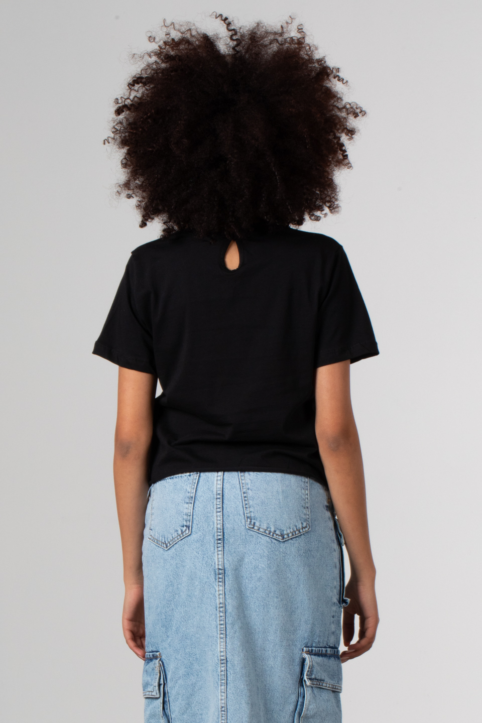 Önü bisiklet baskıl crop t-shirt-182 Siyah