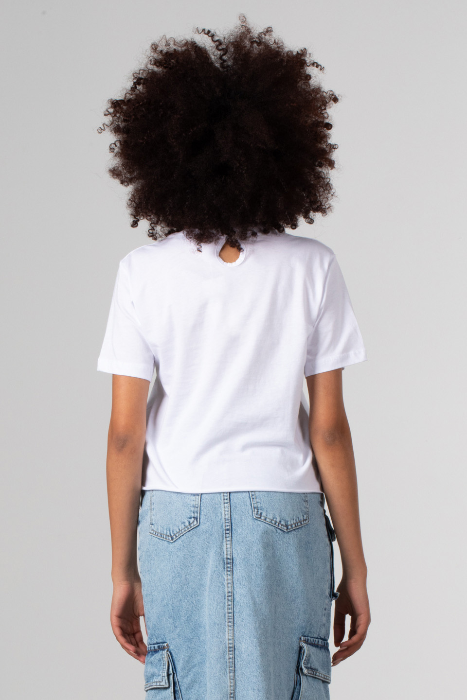 Önü bisiklet baskılı crop t-shirt-182 Beyaz