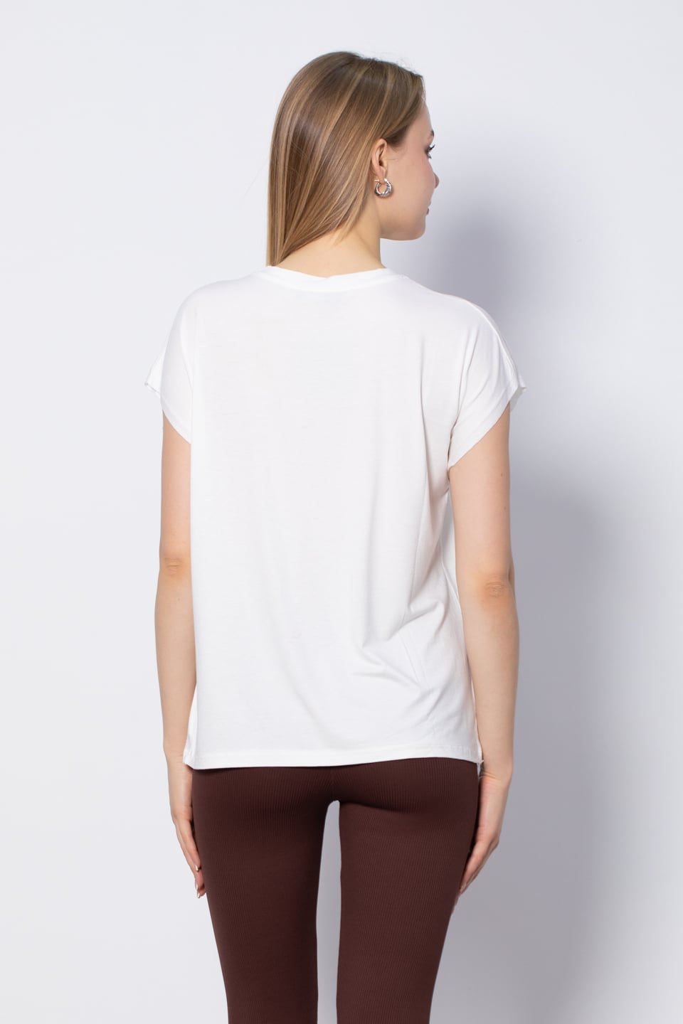 Önü Biye Detaylı T-Shirt - Ekru