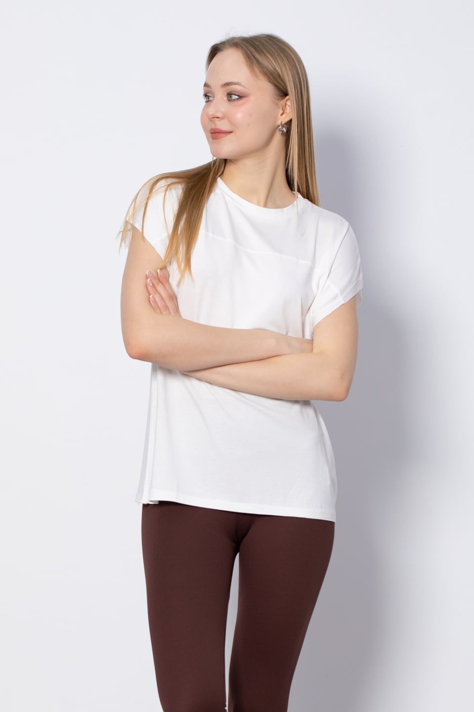 Önü Biye Detaylı T-Shirt - Ekru