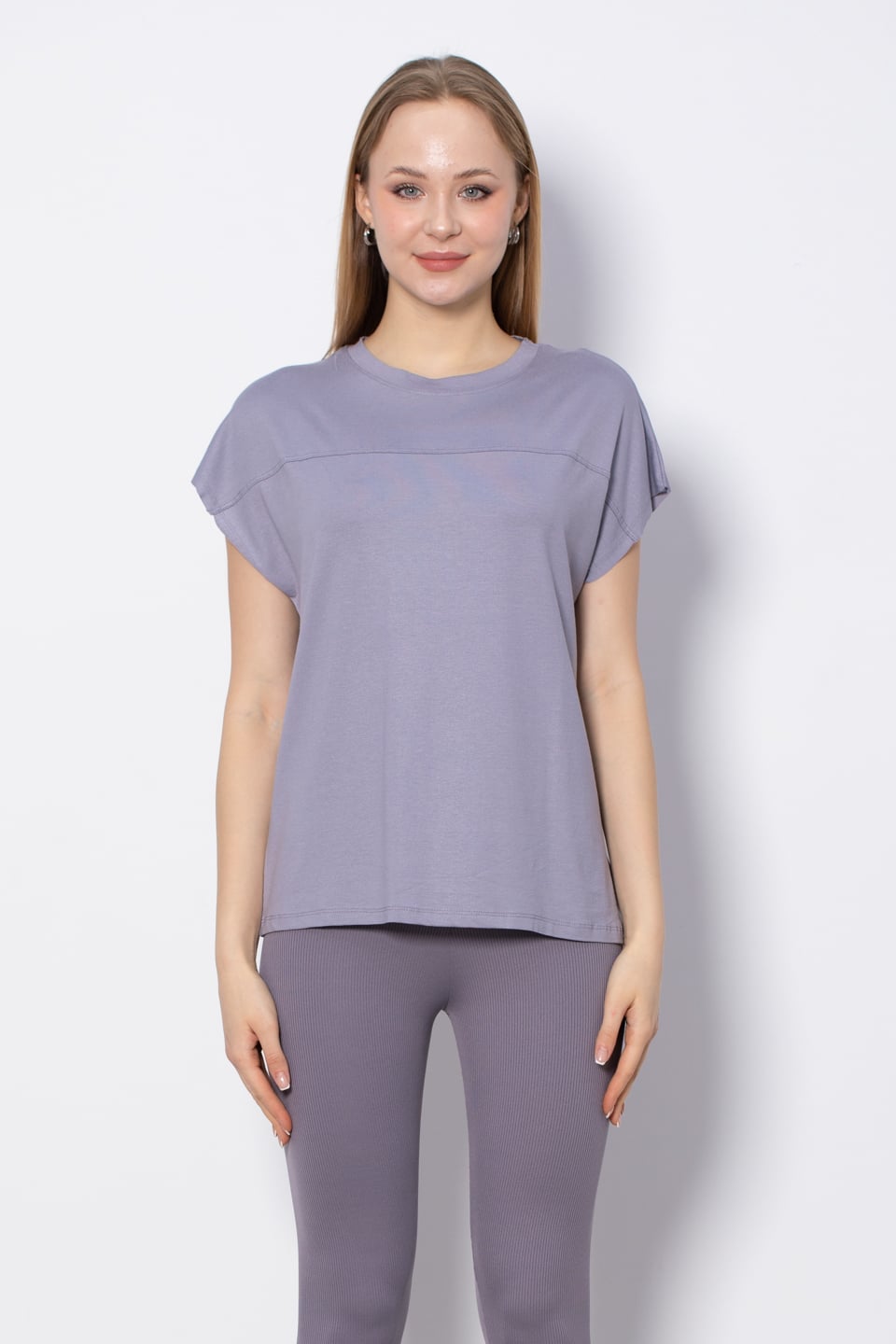 Önü Biye Detaylı T-Shirt - Gri