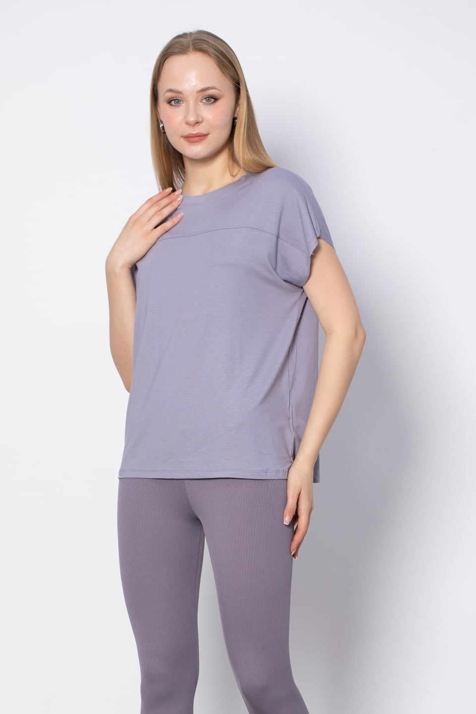 Önü Biye Detaylı T-Shirt - Gri