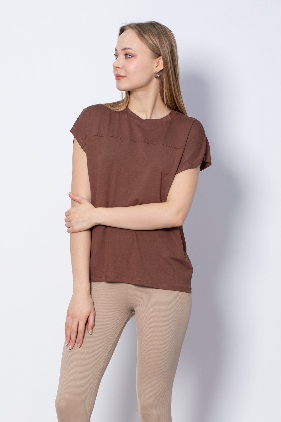 Önü Biye Detaylı T-Shirt - Kahve