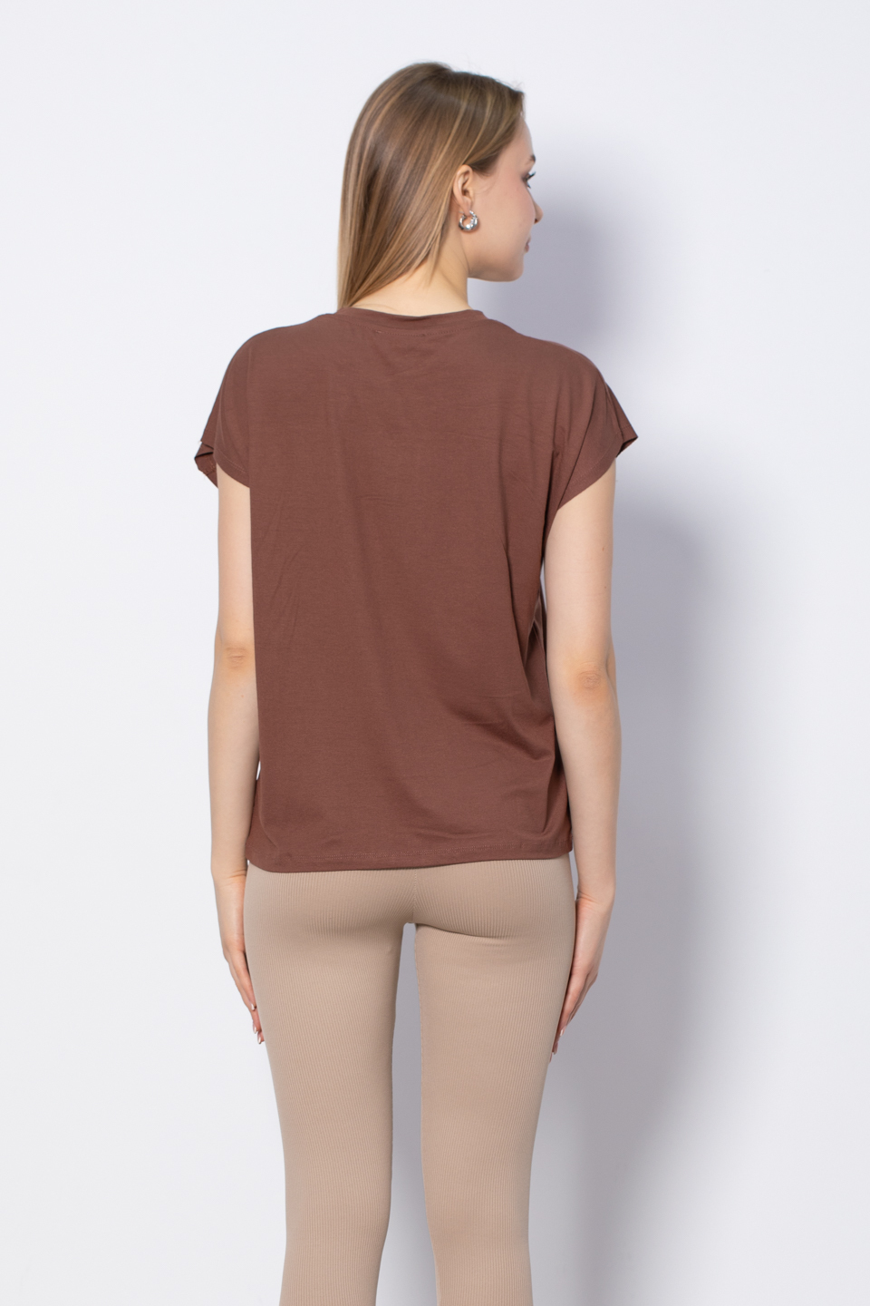 Önü Biye Detaylı T-Shirt - Kahve