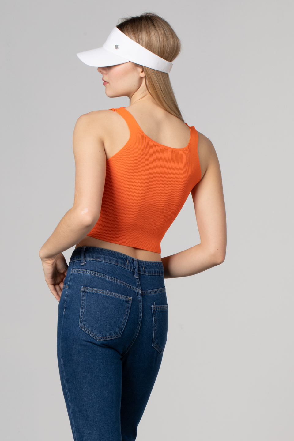Önü büzgülü askılı crop body-8328 Oranj