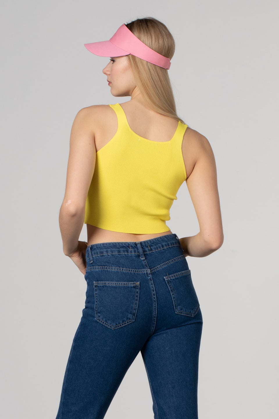 Önü büzgülü askılı crop body-8328 Sarı
