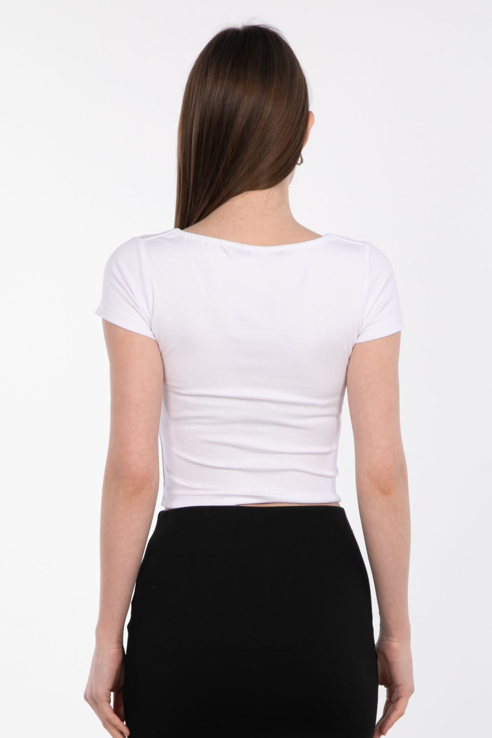 Önü büzgülü v yaka body-4225 Beyaz