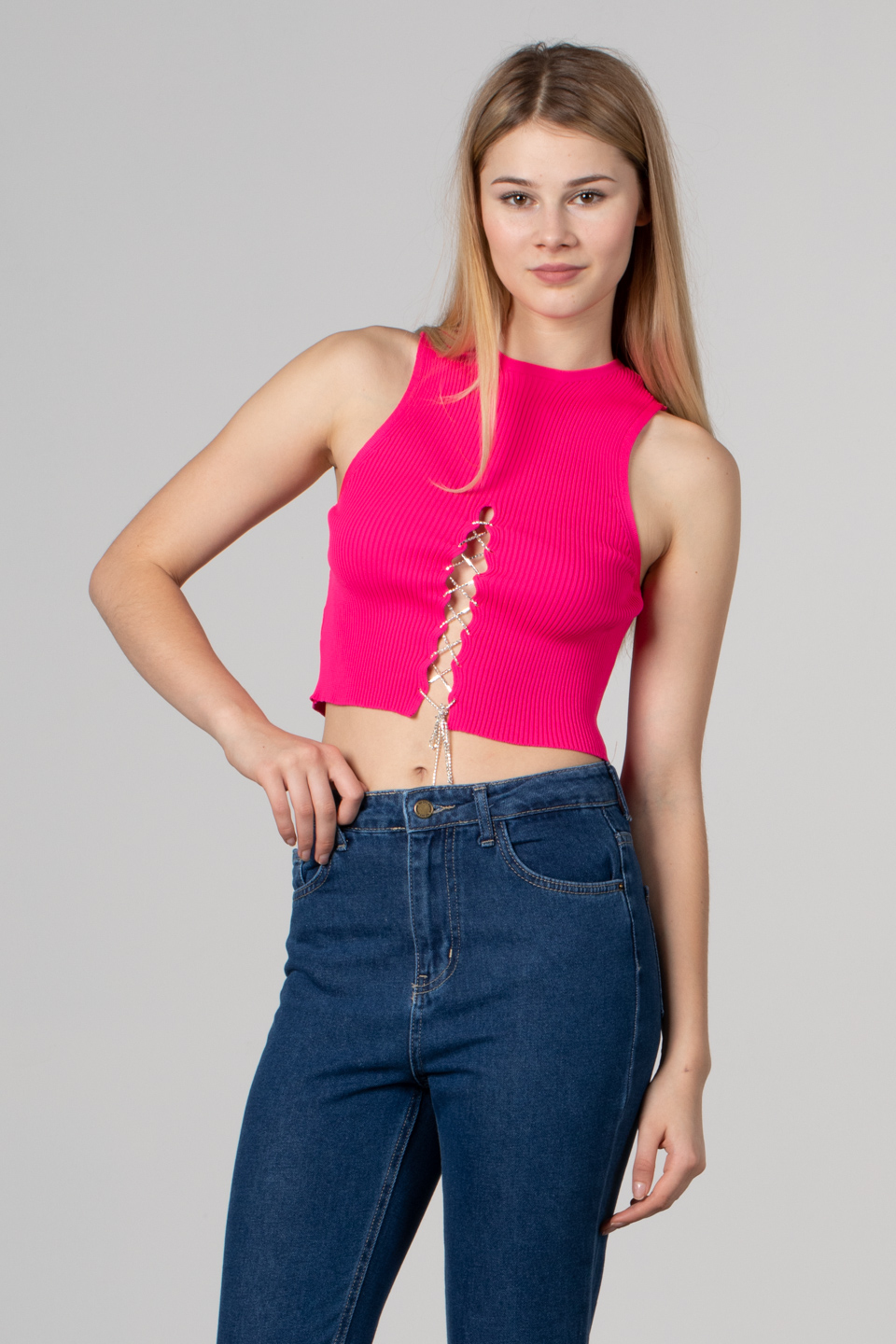 Önü çapraz taş detay body-8831 Fuşya
