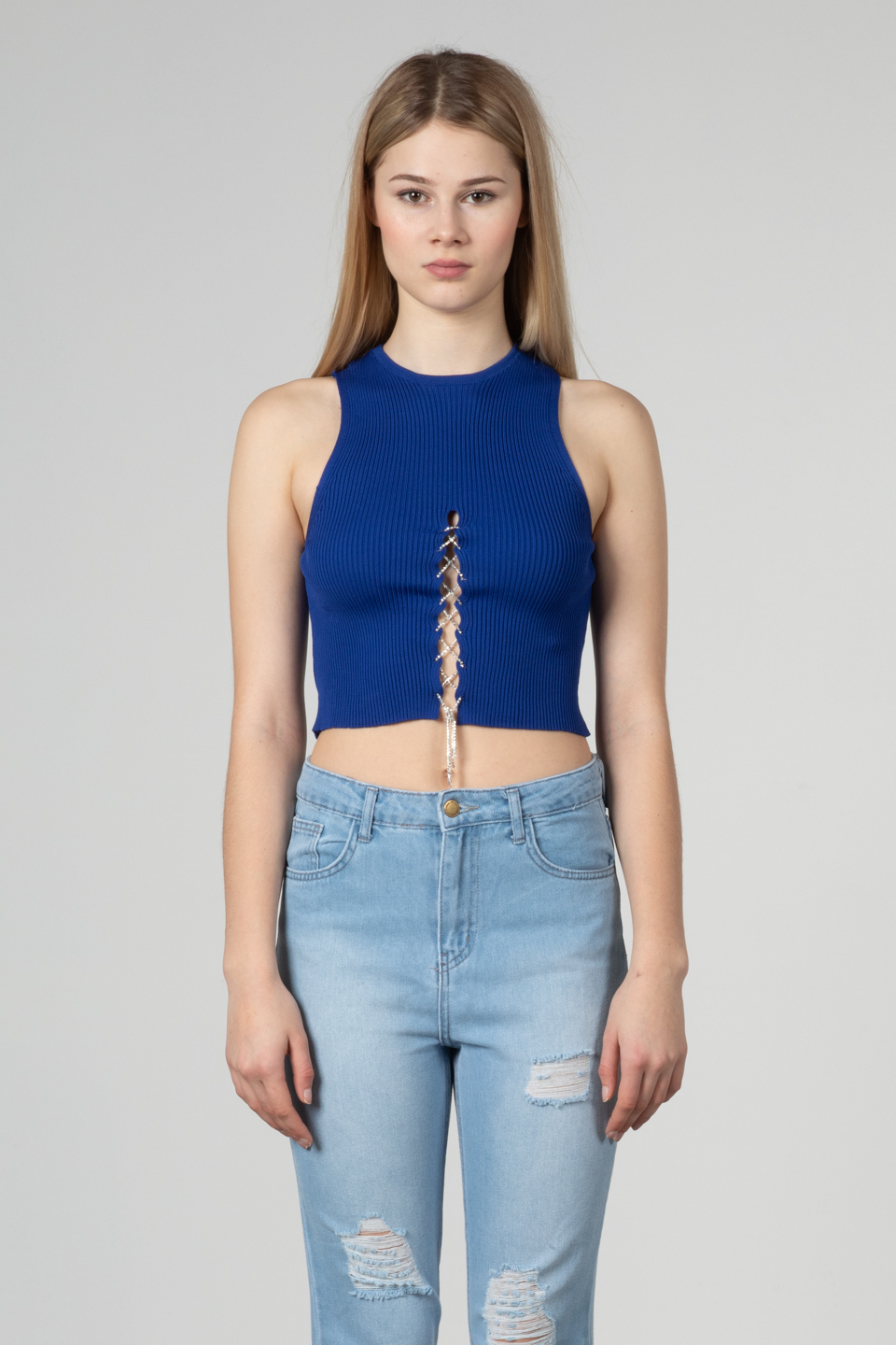 Önü çapraz taş detay body-8831 Saks