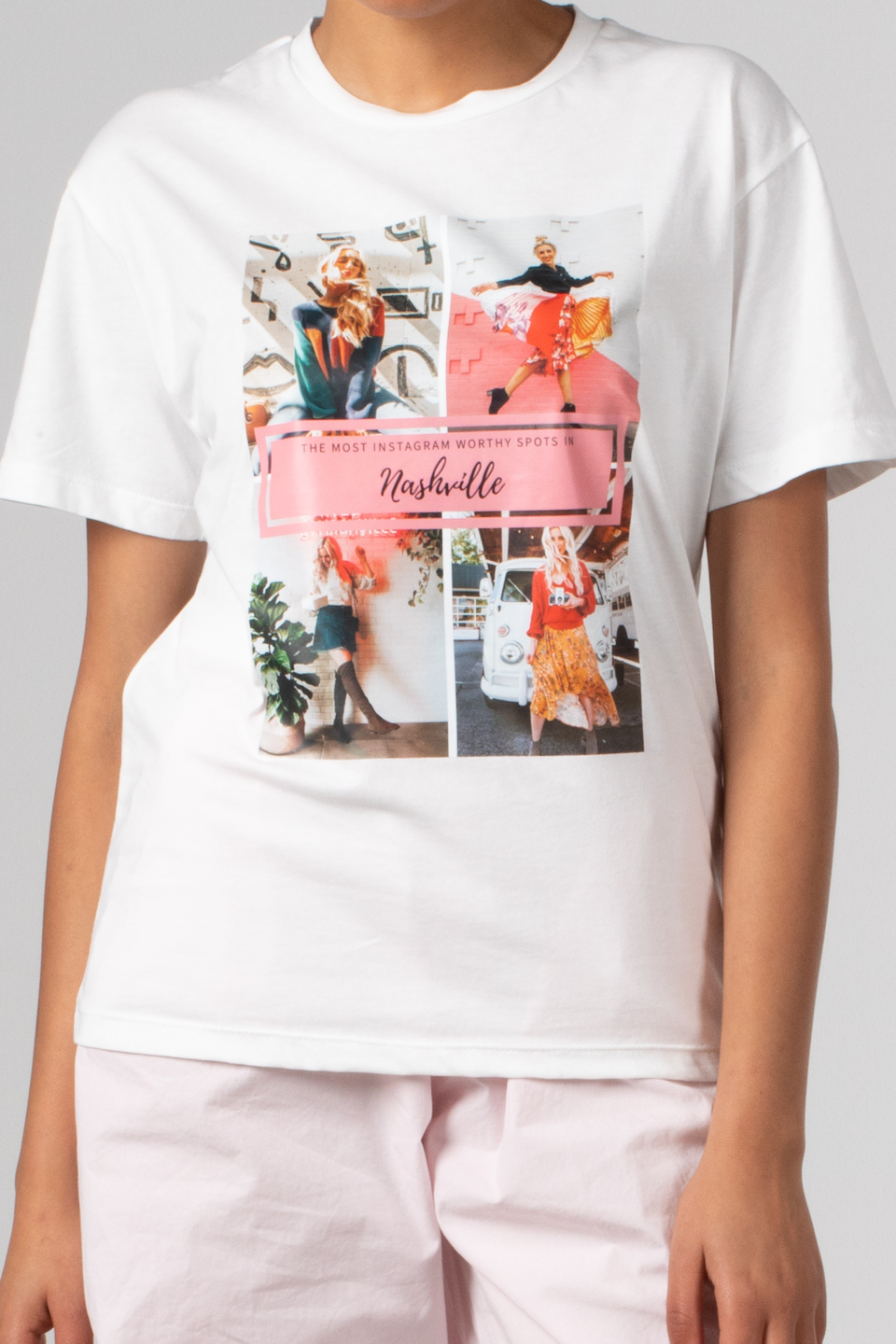 Önü kadın baskılı t-shirt-188 Beyaz