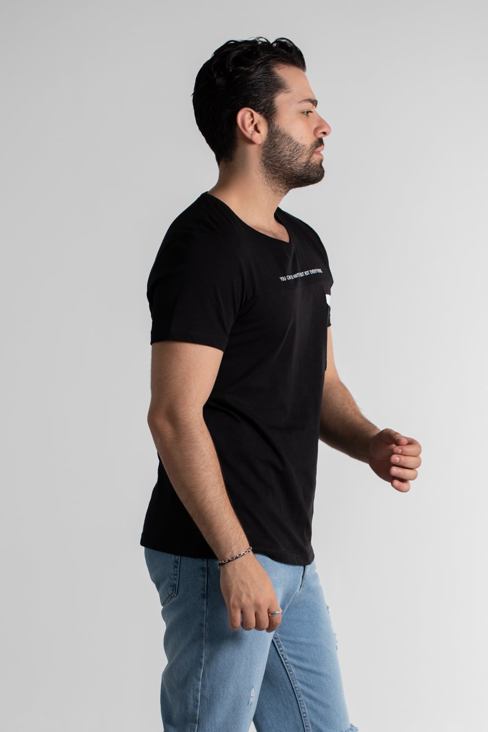 Önü Yazı Baskılı T-Shirt - Siyah