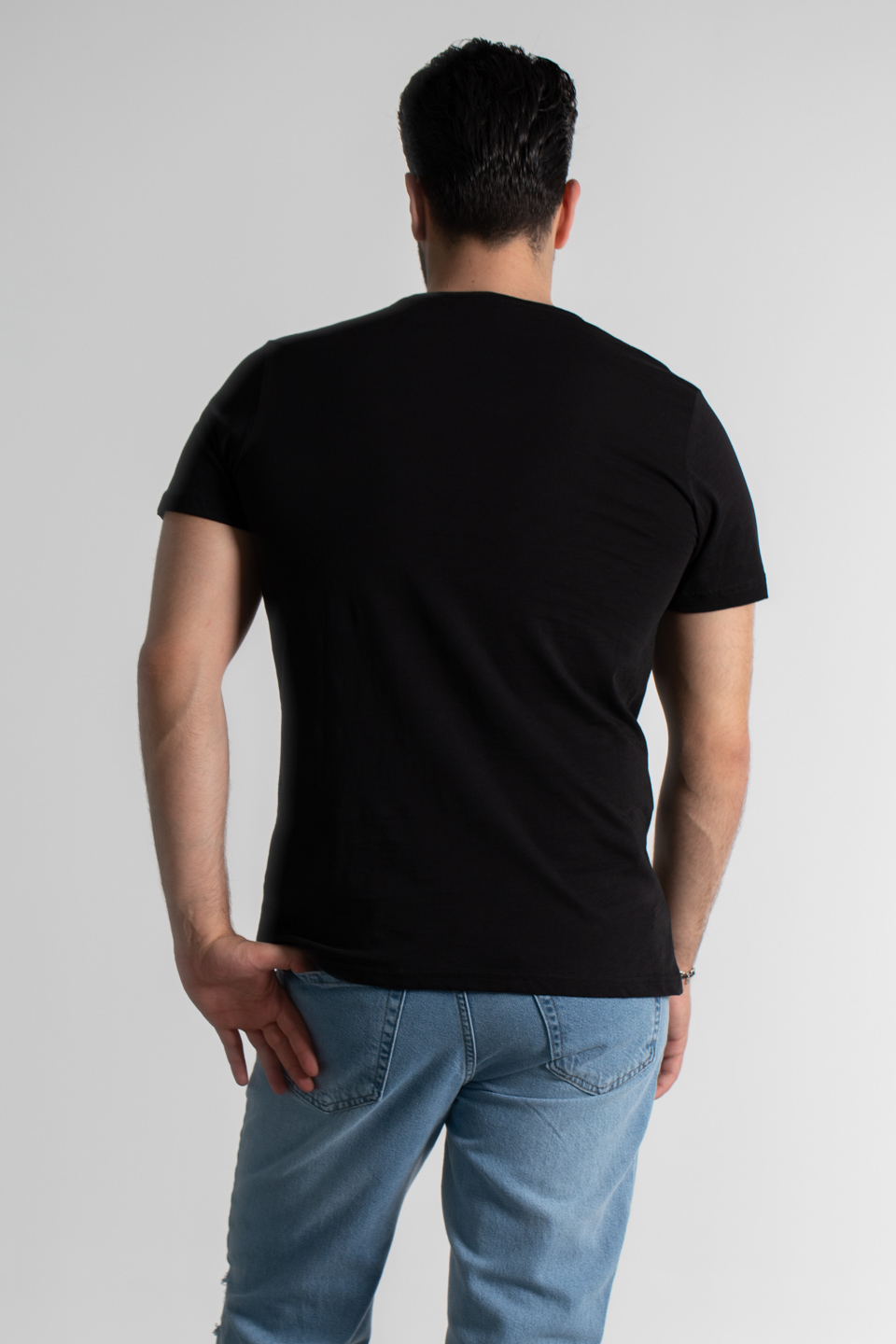Önü Yazı Baskılı T-Shirt - Siyah