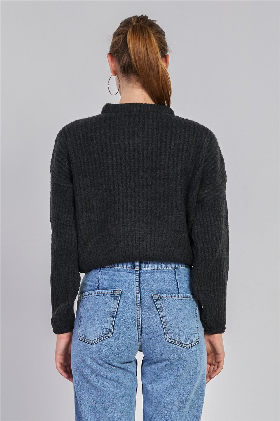 Örgülü crop kazak-6631 Antrasit