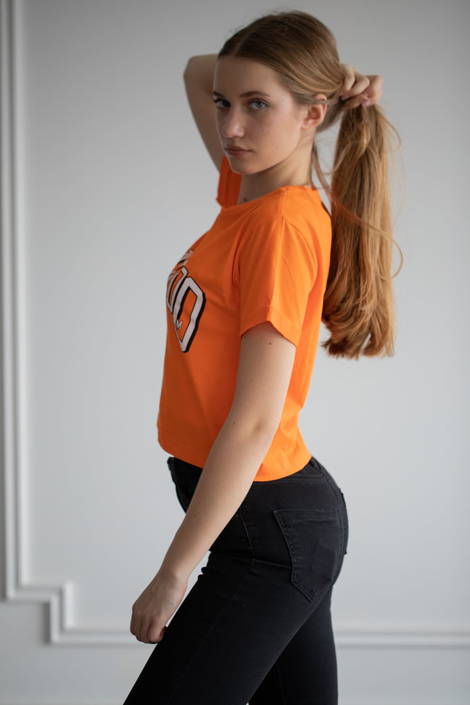 Orlondo baskılı double kol t-shirt-6279 Oranj