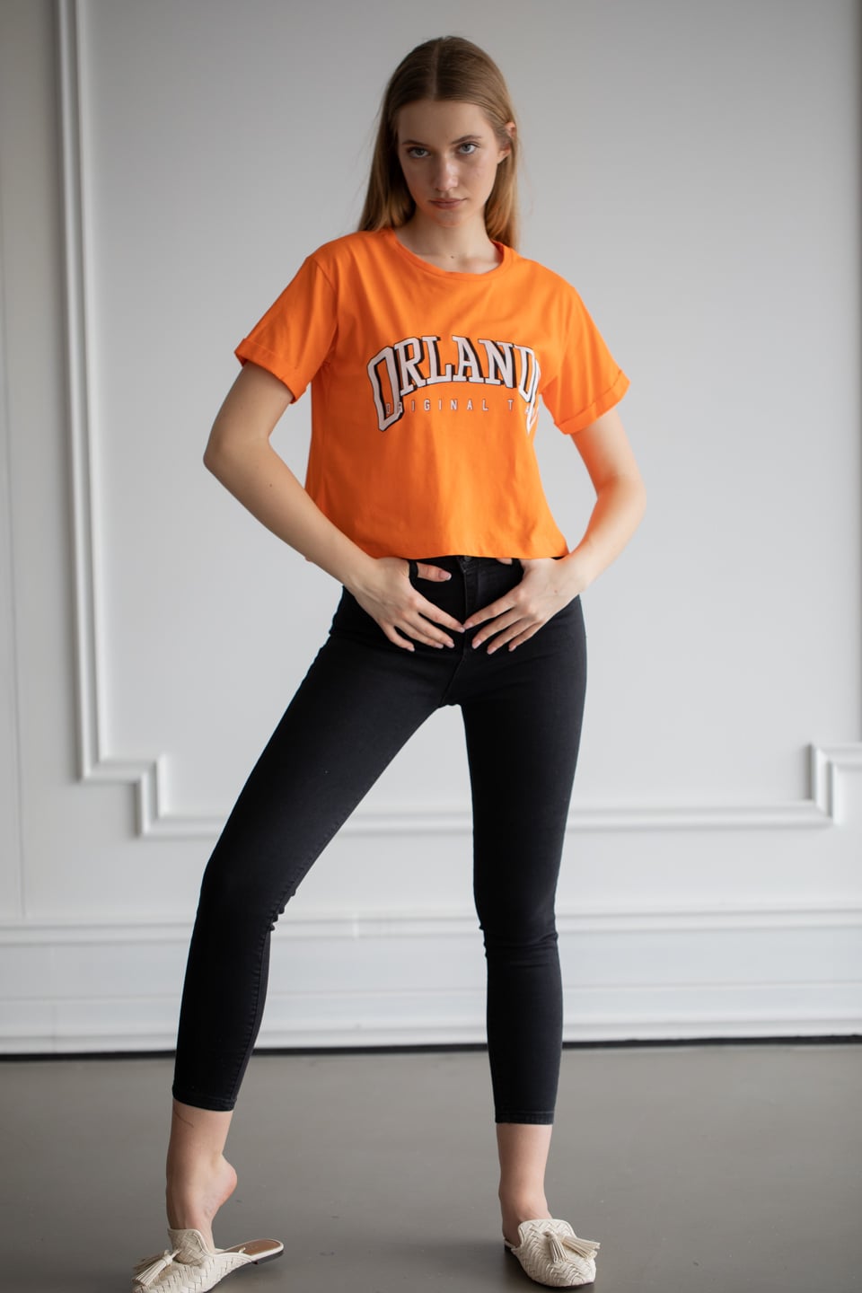 Orlondo baskılı double kol t-shirt-6279 Oranj