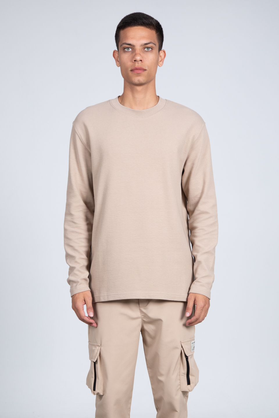 Ottoman bisiklet yaka sweatshirt-5406 Vizon