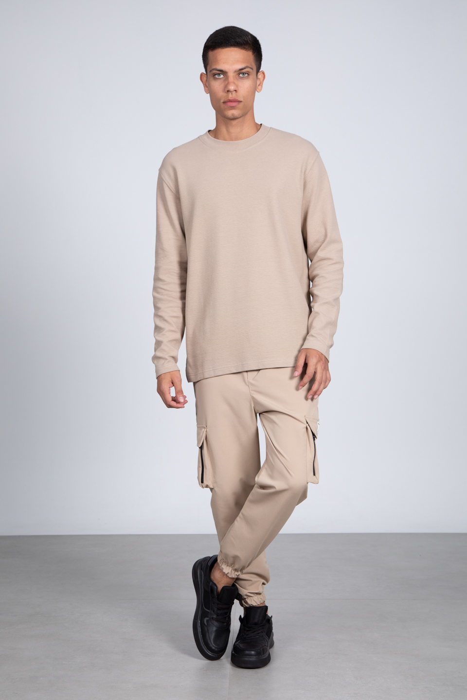 Ottoman bisiklet yaka sweatshirt-5406 Vizon