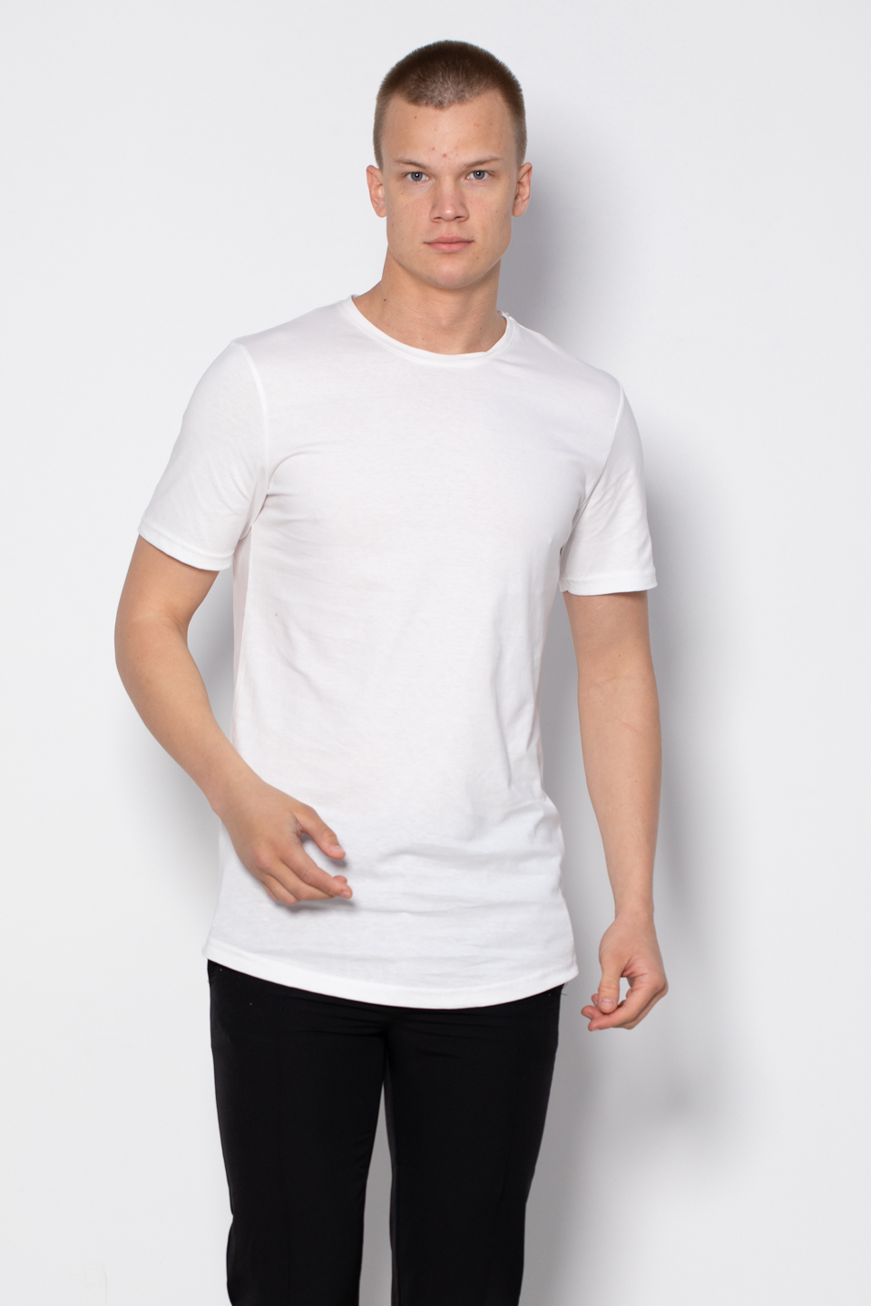 Oval kesim t-shirt-2511 Beyaz