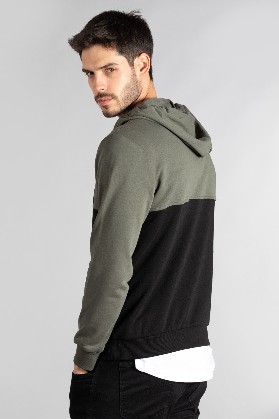 Overload baskılı kapüşonlu sweatshırt-5231 Haki/Siyah