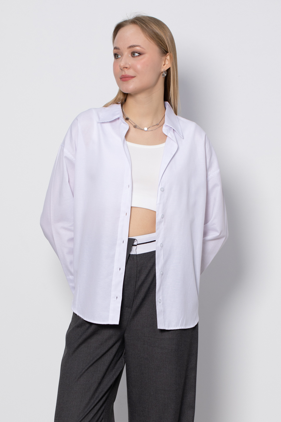 Oversize Basic Gömlek - Beyaz