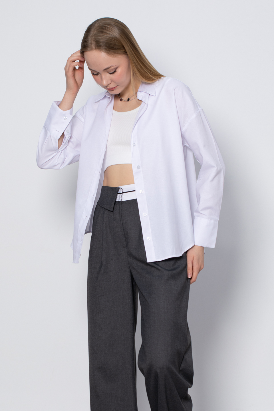 Oversize Basic Gömlek - Beyaz