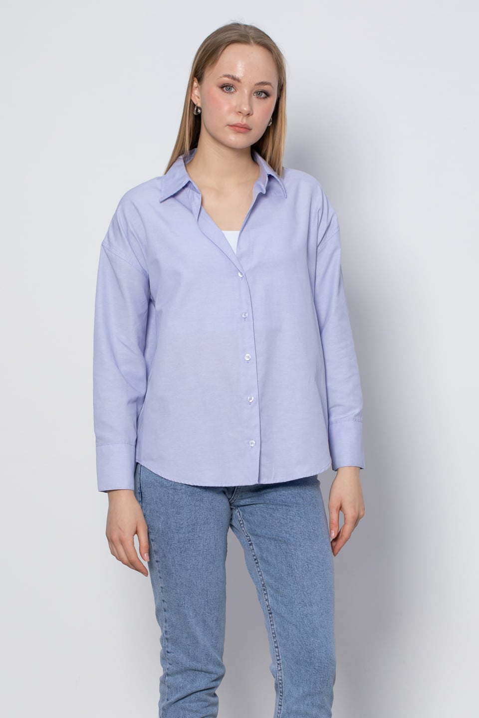 Oversize Basic Gömlek - Mavi