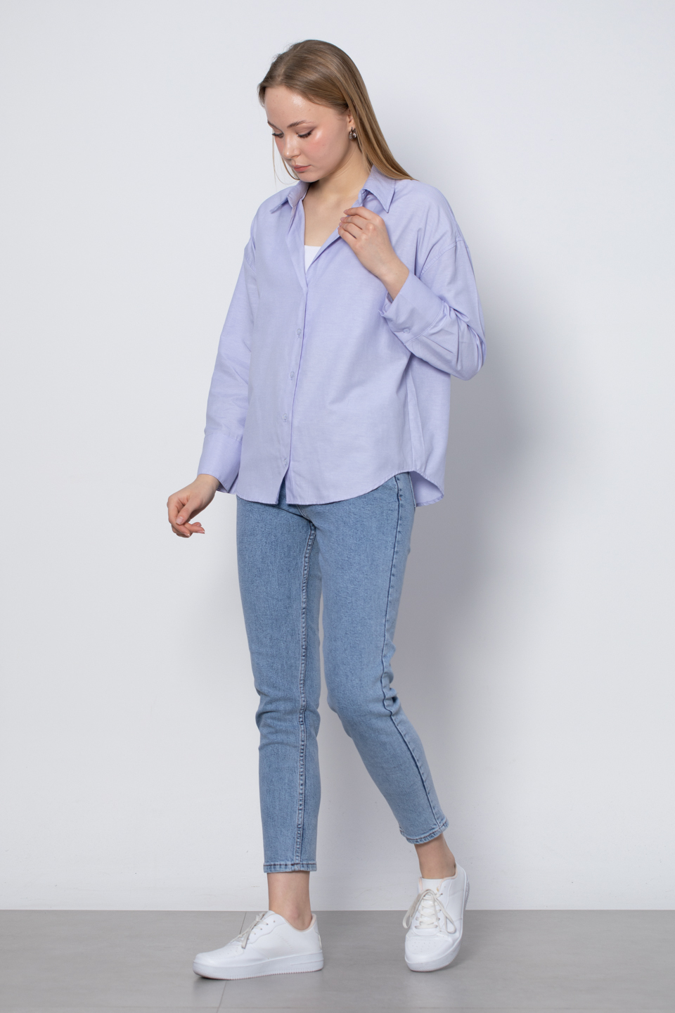 Oversize Basic Gömlek - Mavi