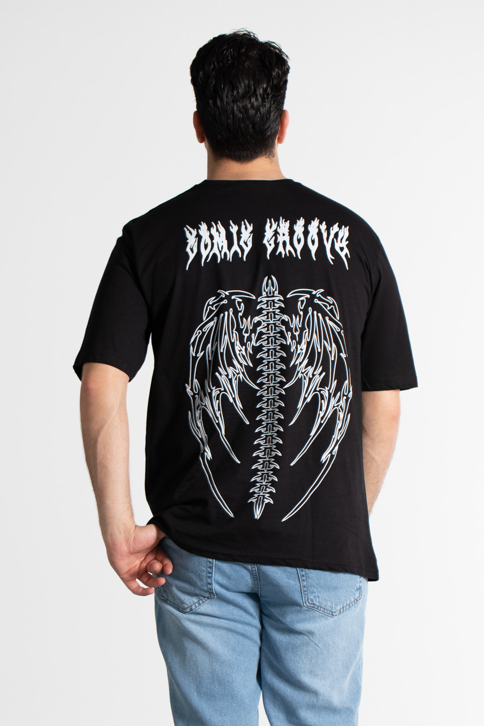 Oversıze baskılı t-shirt-1001 Siyah Yazı B.