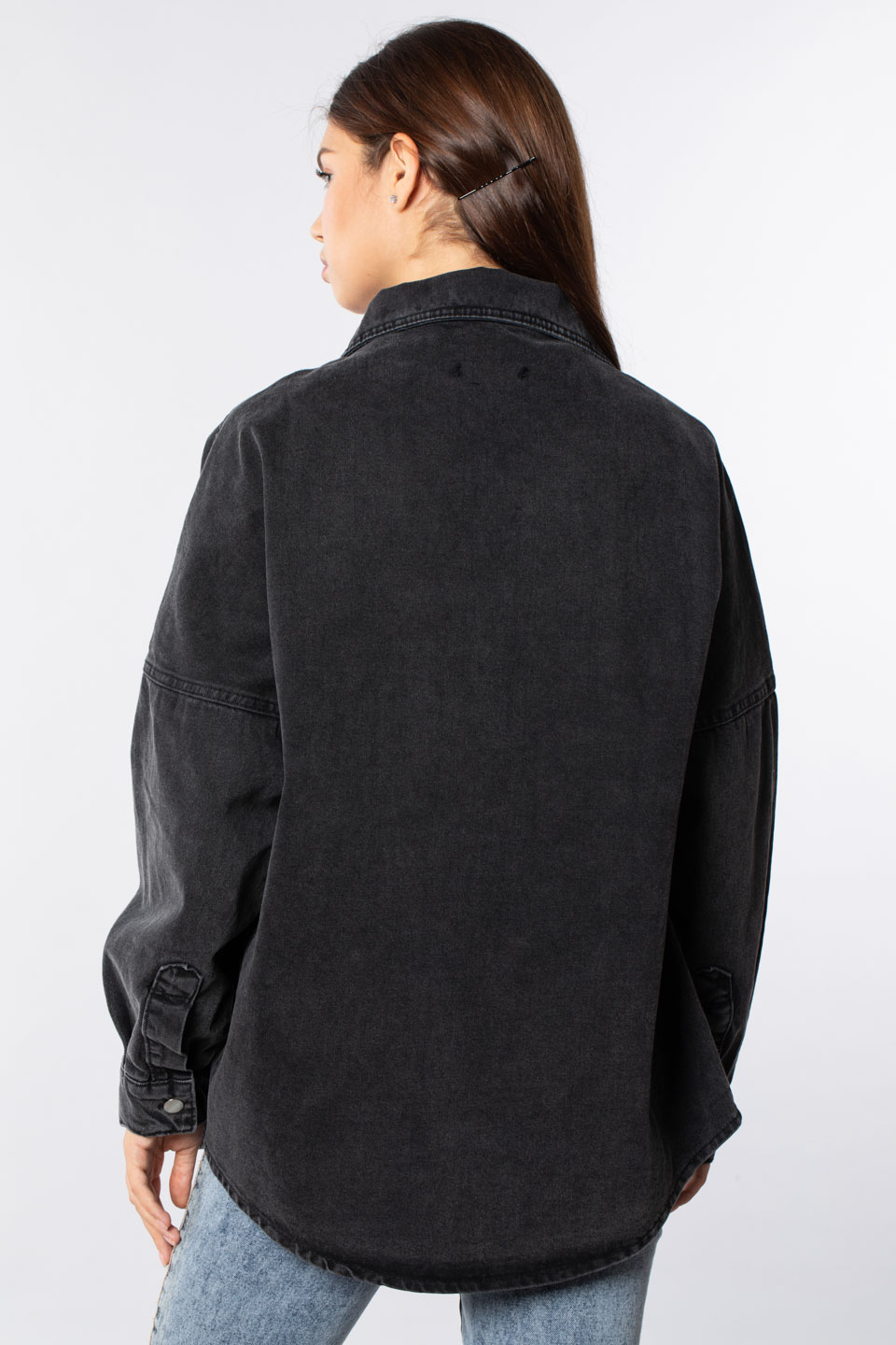 Oversize çift cepli denim ceket-3001 Siyah Kar Y.