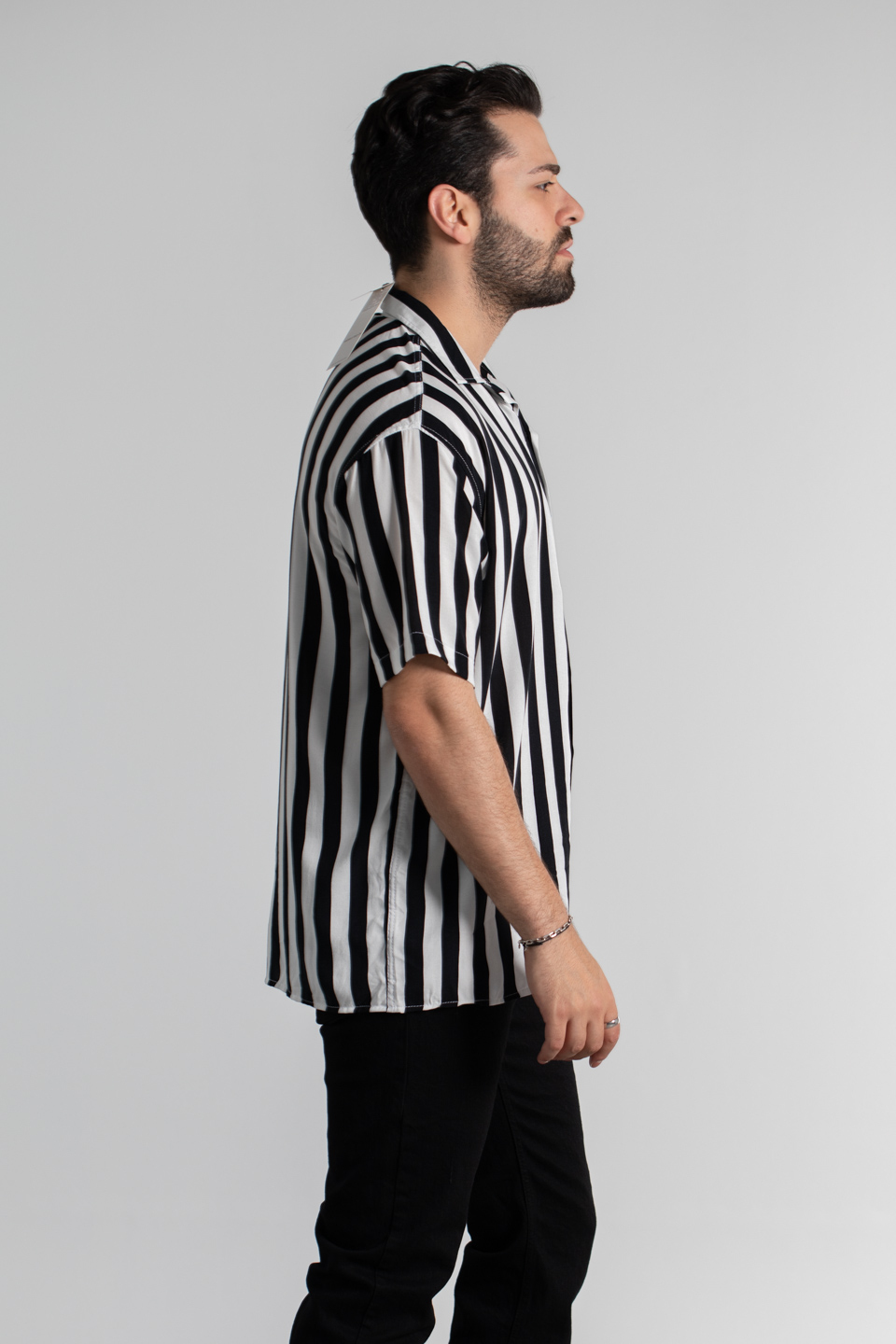 Oversize çizgili desen gömlek-6000 Siyah/Beyaz