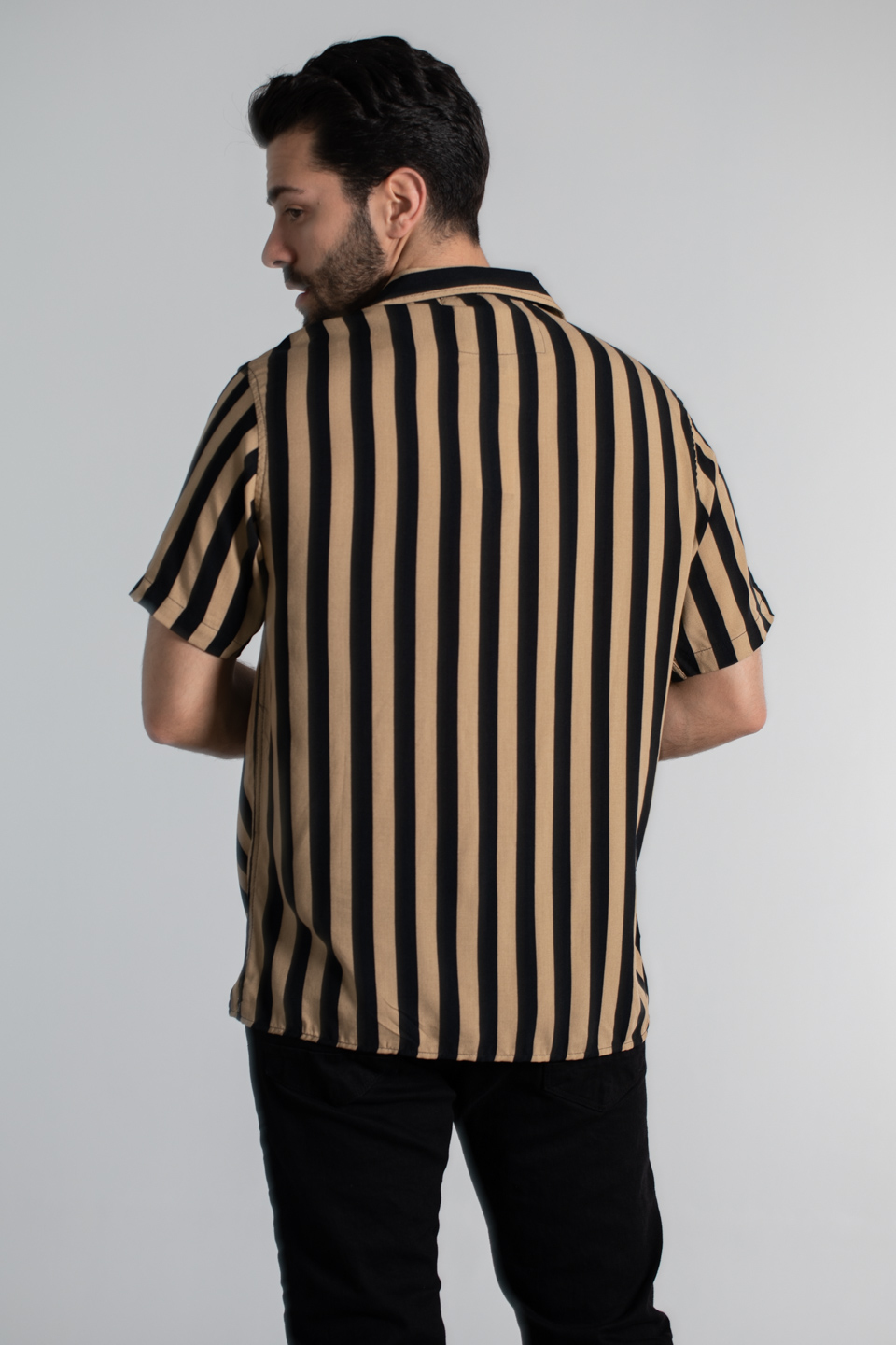 Oversize çizgili desen gömlek-6000 Taş/Siyah