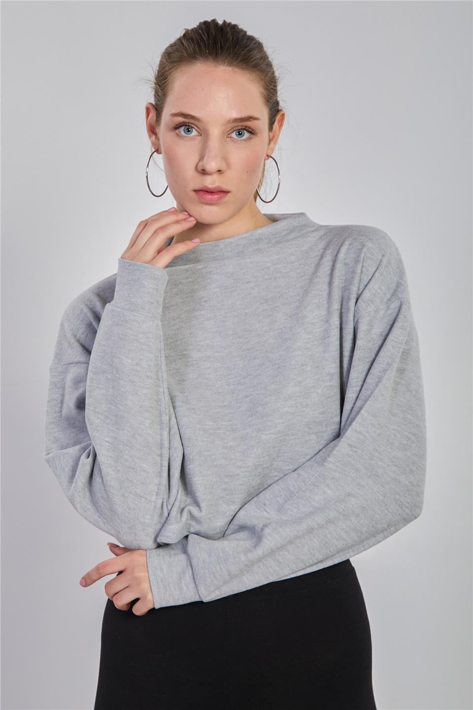 Oversize crop selanik sweatshirt-5774 Kar Melanj