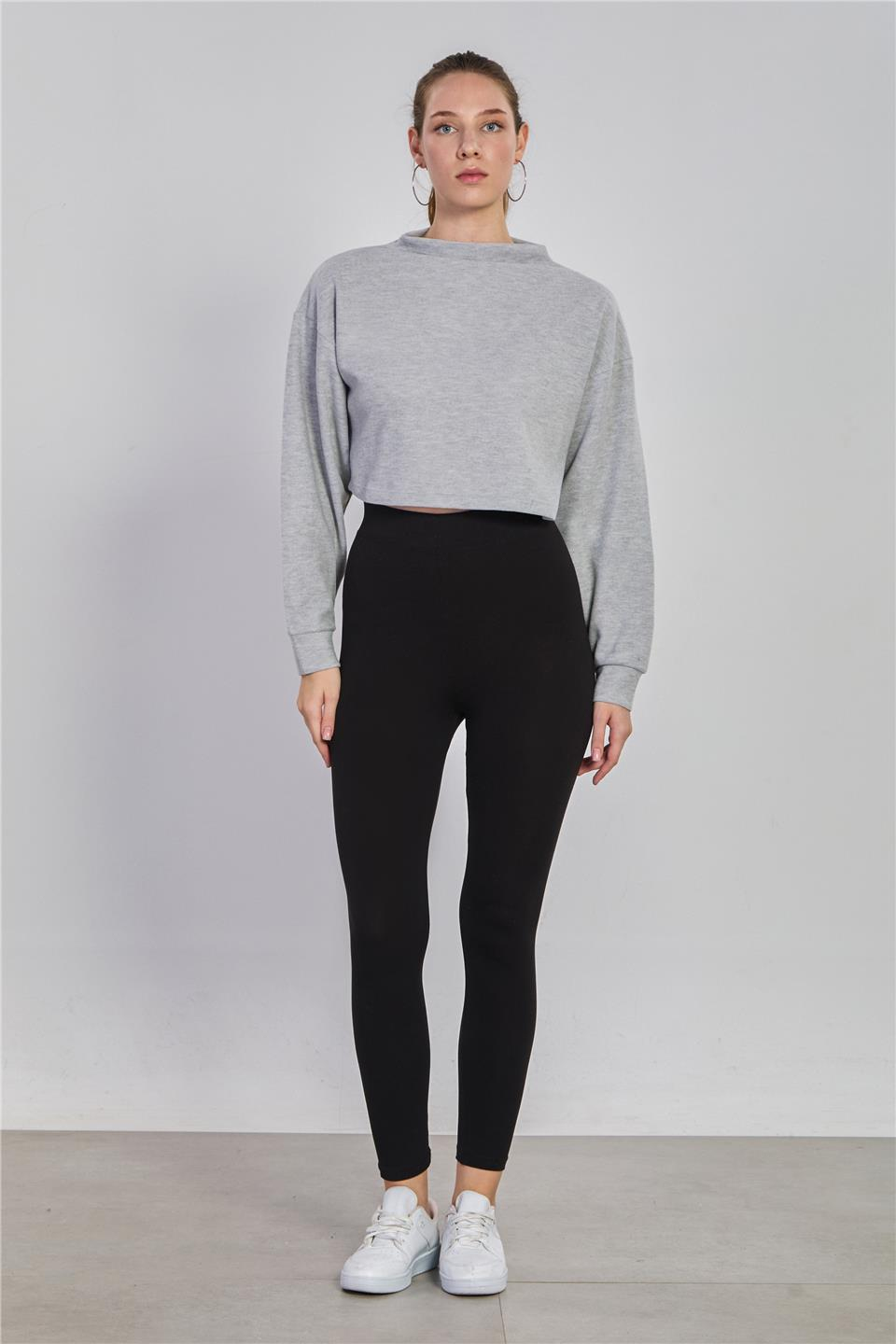 Oversize crop selanik sweatshirt-5774 Kar Melanj