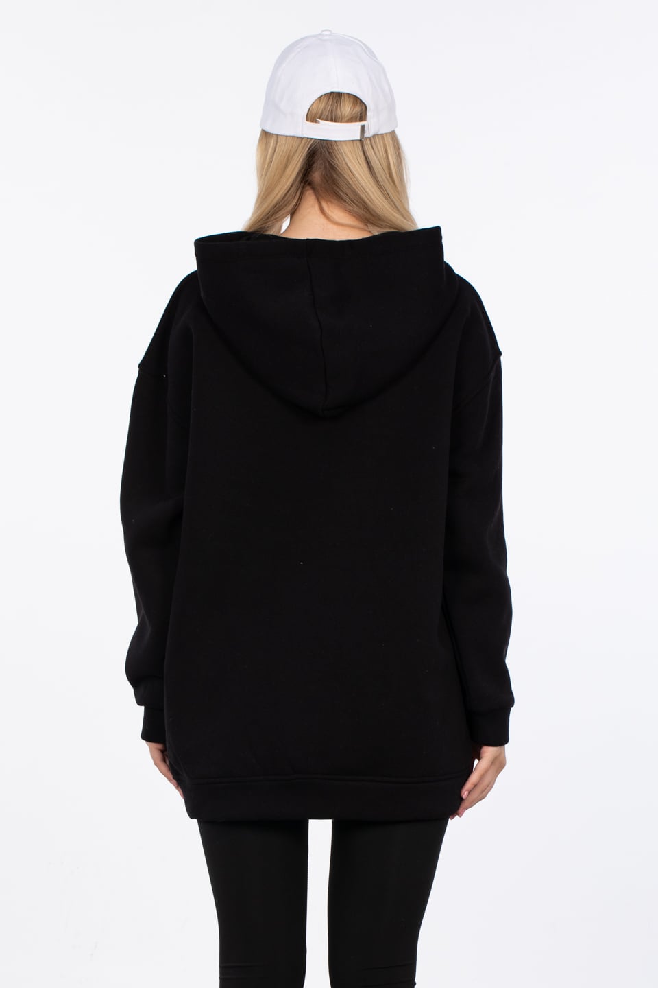 Oversize fermuarlı kapüşonlu sweatshirt-80-187 Siyah
