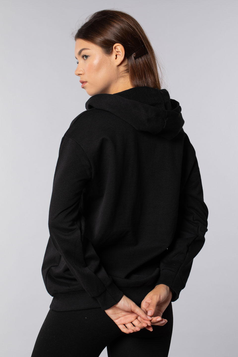 Oversize kapüşonlu fermuarlı sweatshirt-9603 Siyah
