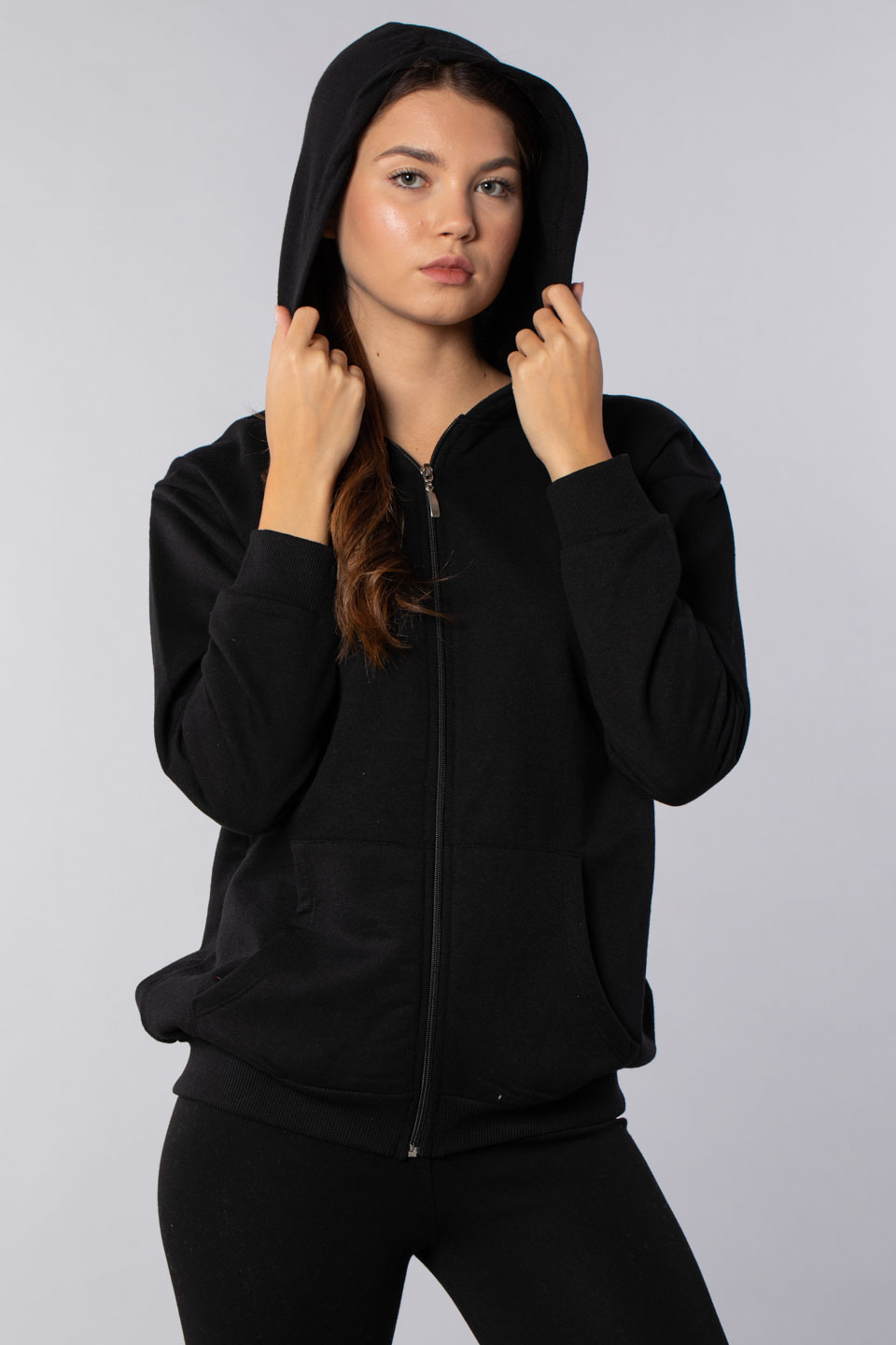 Oversize kapüşonlu fermuarlı sweatshirt-9603 Siyah