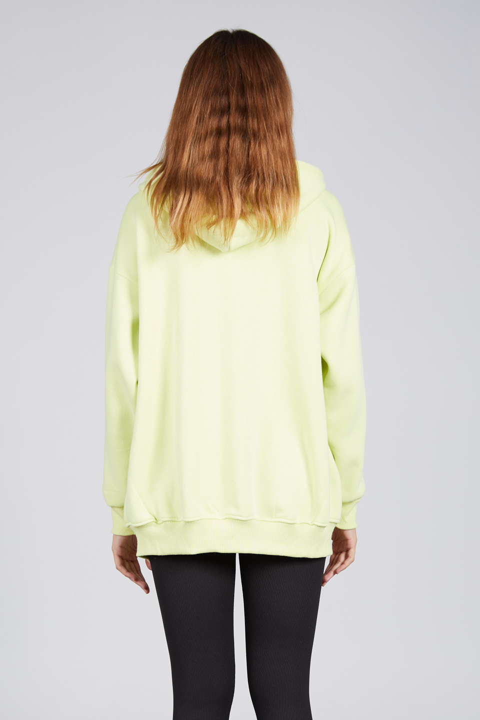 Oversize Kapüşonlu Fermuarlı Sweatshirt - Neon Sarı