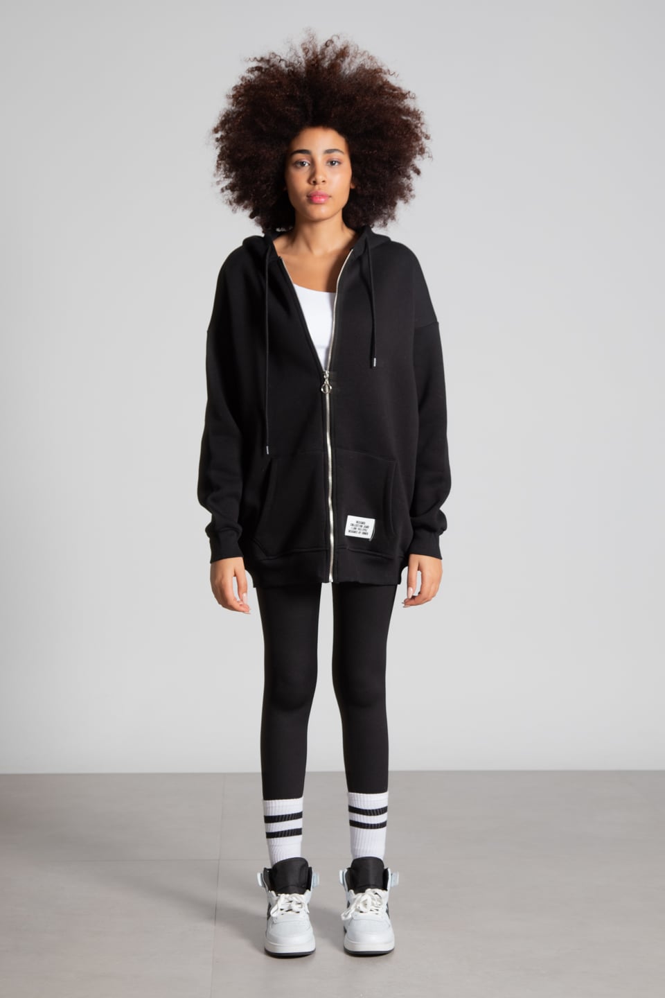 Oversize kapüşonlu fermuarlı sweatshirt-2986 Siyah
