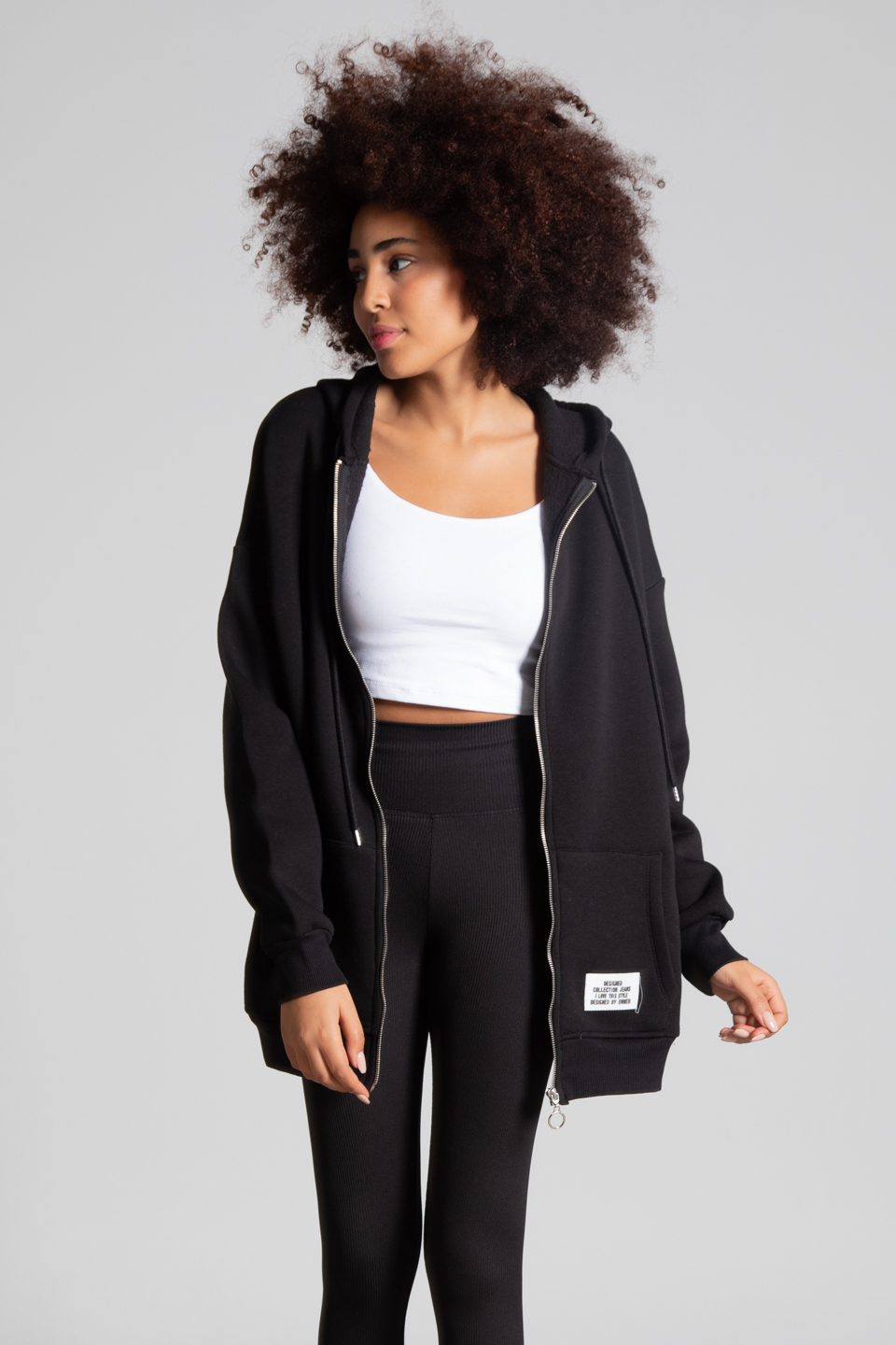 Oversize kapüşonlu fermuarlı sweatshirt-2986 Siyah