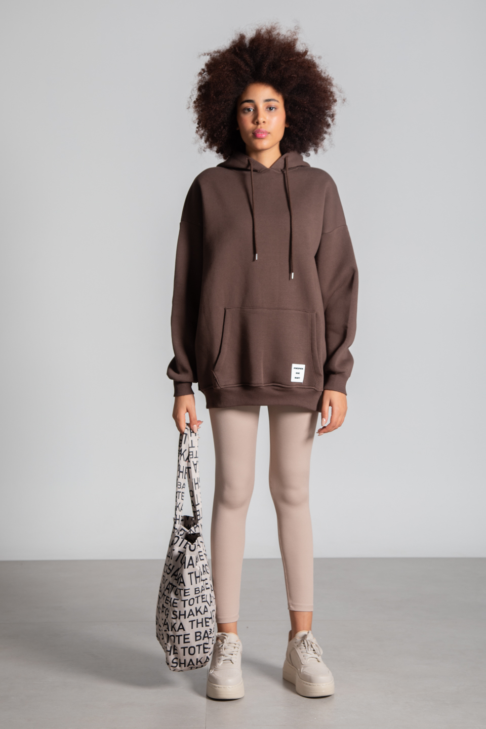 Oversize kapüşonlu sweatshirt-2975 Kahve