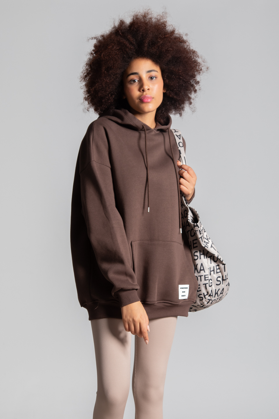 Oversize kapüşonlu sweatshirt-2975 Kahve