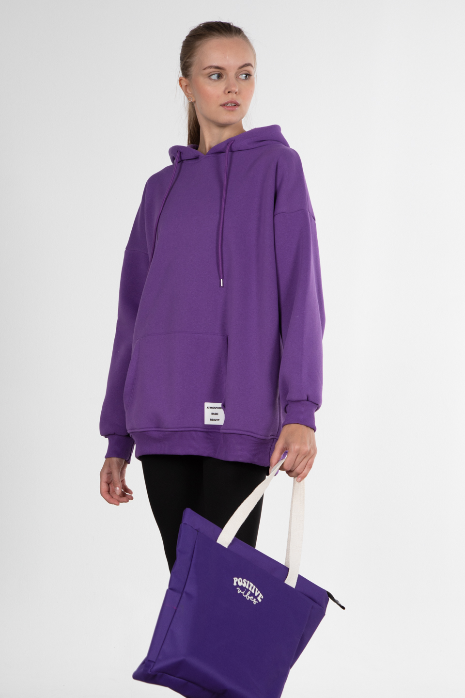 Oversize kapüşonlu sweatshirt-2975 Mor