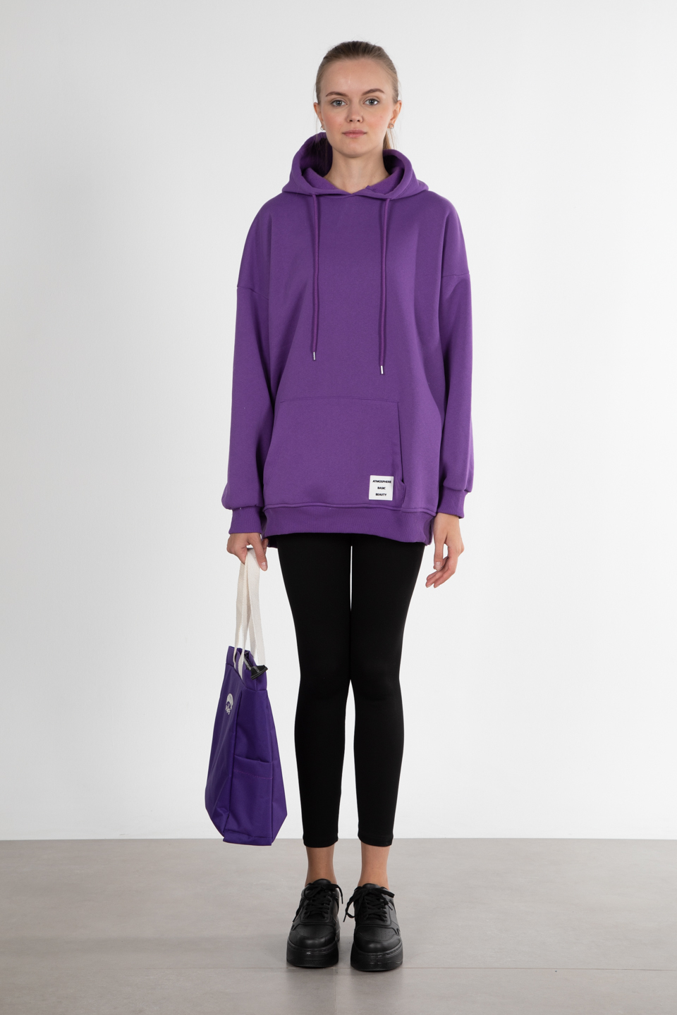 Oversize kapüşonlu sweatshirt-2975 Mor